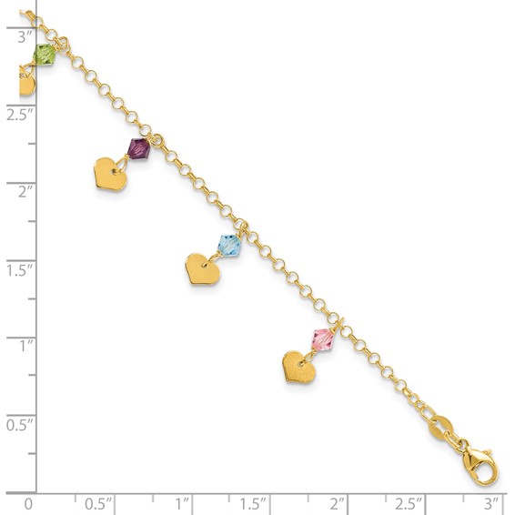 14ky Polished Dangling Hearts & CZ Fancy Bracelet