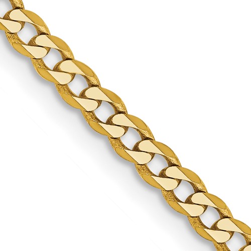 14K 24 inch 2.3mm Flat Beveled Curb with Lobster Clasp Chain