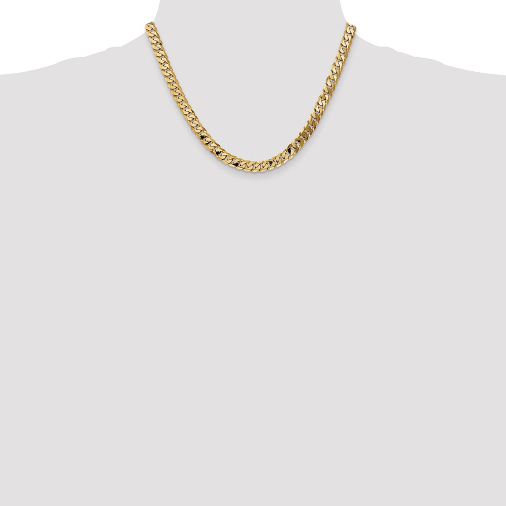 14K 18 inch 7.25mm Flat Beveled Curb with Lobster Clasp Chain (FBU180-18)