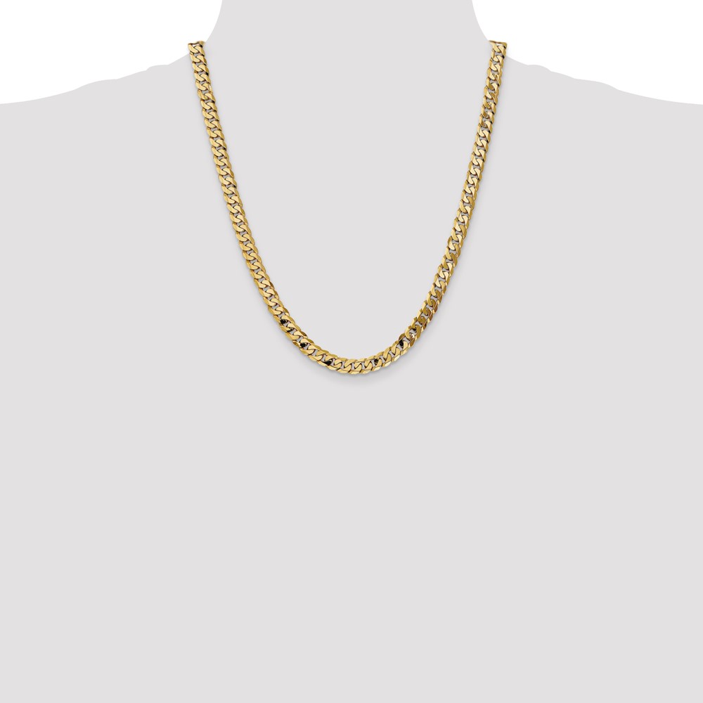 14K 22 inch 7.25mm Flat Beveled Curb with Lobster Clasp Chain (FBU180-22)