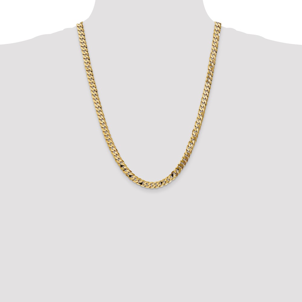 14K 24 inch 7.25mm Flat Beveled Curb with Lobster Clasp Chain (FBU180-24)