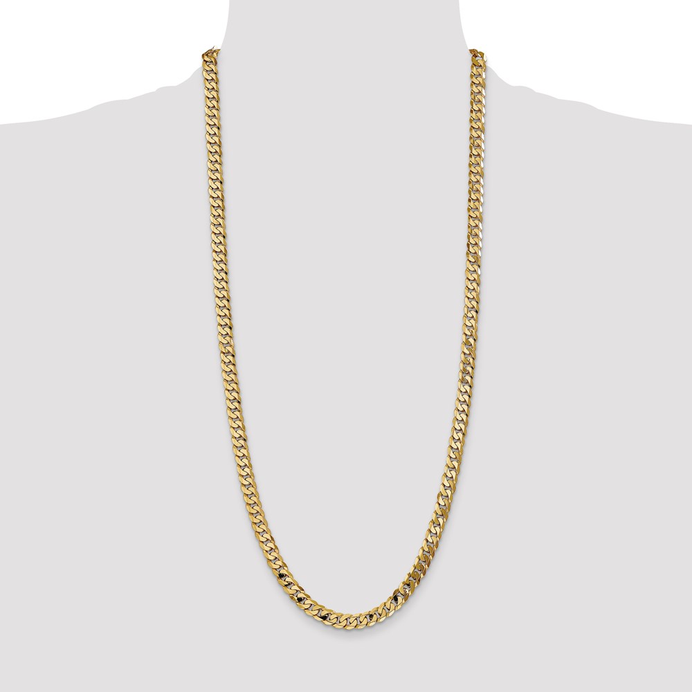 14K 30 inch 7.25mm Flat Beveled Curb with Lobster Clasp Chain (FBU180-30)