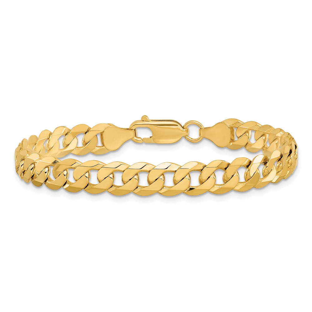 14K 8.5 inch 7.25mm Flat Beveled Curb with Lobster Clasp Bracelet (FBU180-8.5)