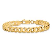 14K 7.25mm Yellow Gold Flat Beveled Curb Bracelet with Lobster Clasp, 7" view 3