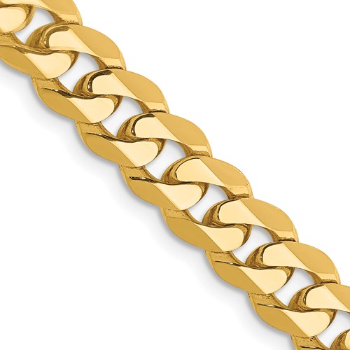 14K 24 inch 7.25mm Flat Beveled Curb with Lobster Clasp Chain