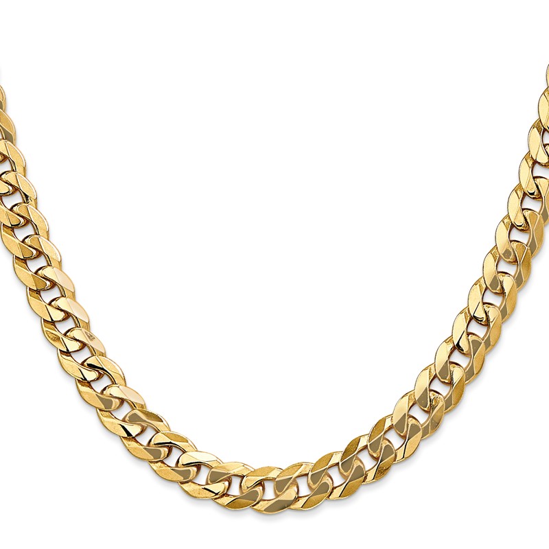 14K 20 inch 8mm Flat Beveled Curb with Lobster Clasp Chain
