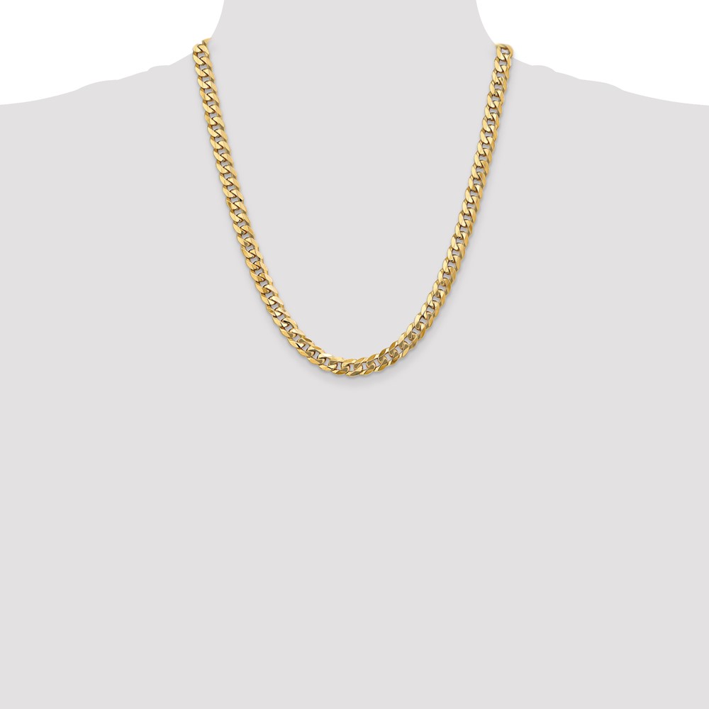 14K 22 inch 8mm Flat Beveled Curb with Lobster Clasp Chain (FBU200-22)