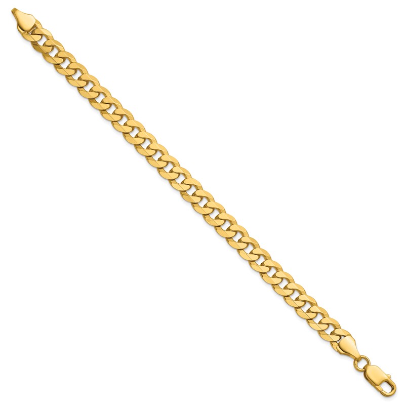 14K 9 inch 8.5mm Flat Beveled Curb with Lobster Clasp Chain