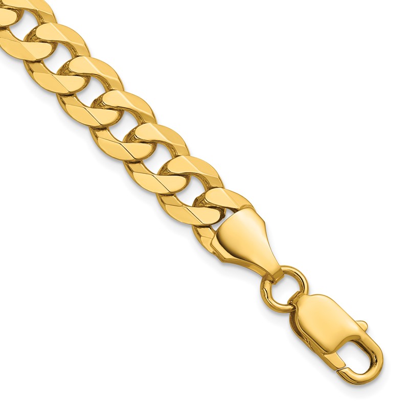 14K 9 inch 8.5mm Flat Beveled Curb with Lobster Clasp Chain