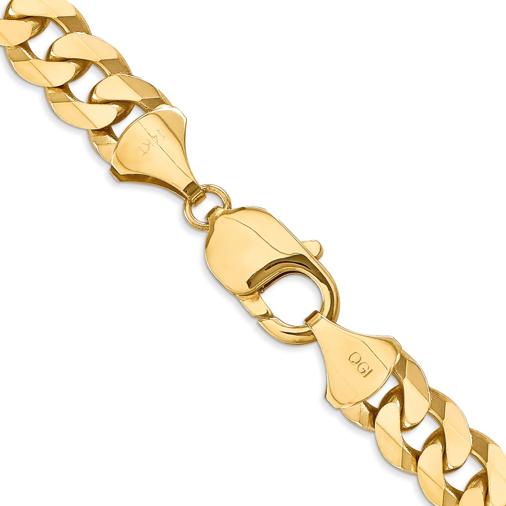 14K 28 inch 9.5mm Flat Beveled Curb with Lobster Clasp Chain (FBU250-28)