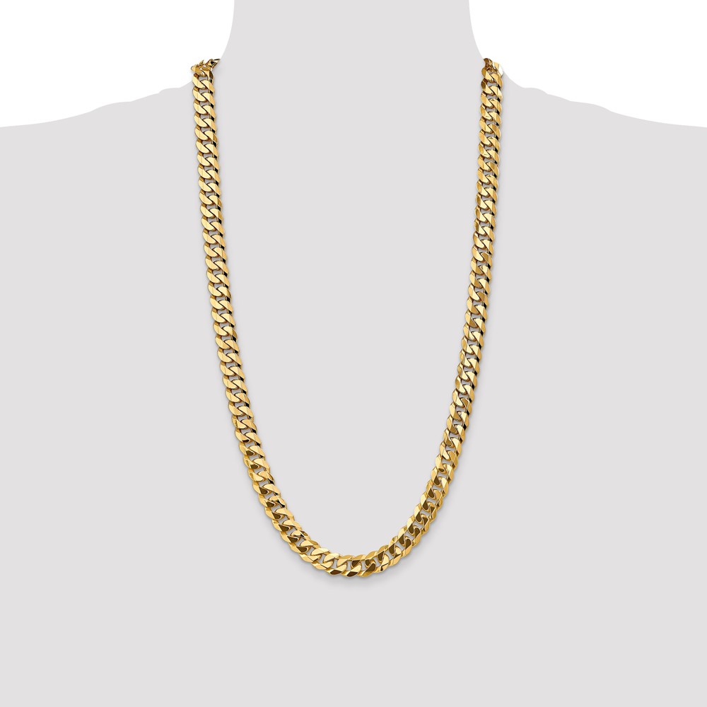 14K 28 inch 9.5mm Flat Beveled Curb with Lobster Clasp Chain (FBU250-28)