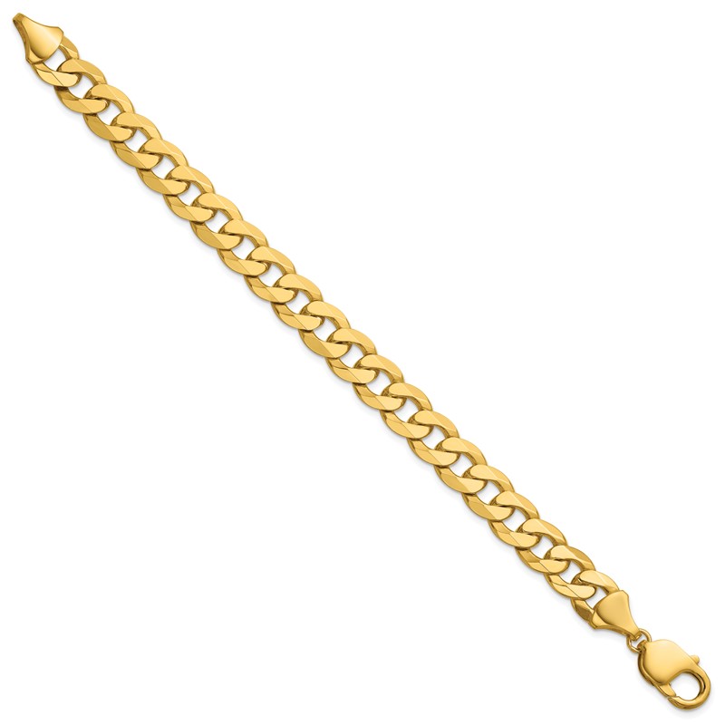 14K 8.5 inch 9.5mm Flat Beveled Curb with Lobster Clasp Bracelet
