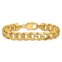 14K 9.5mm Yellow Gold Flat Beveled Curb Bracelet with Lobster Clasp, 8" view 4