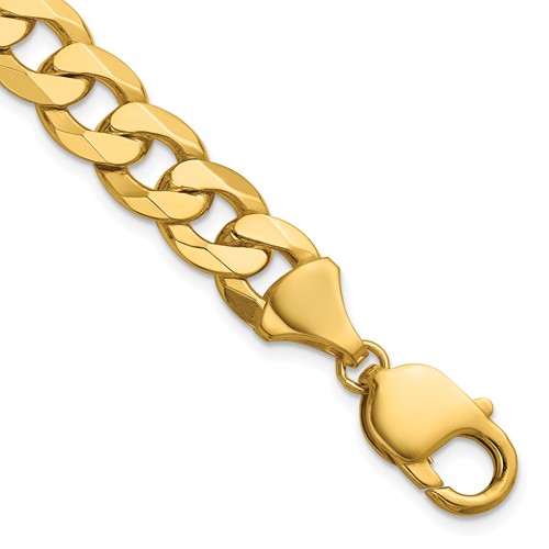 14K 8 inch 9.5mm Flat Beveled Curb with Lobster Clasp Bracelet