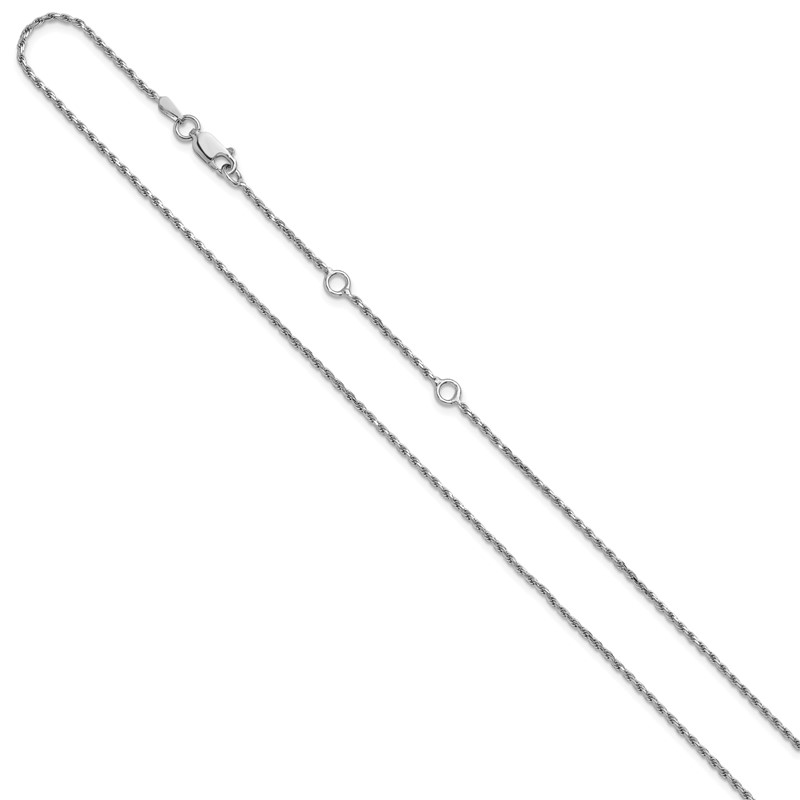 Sterling Silver RH-plt 1.4mm D/C Rope 1in+1in Adjustable Chain