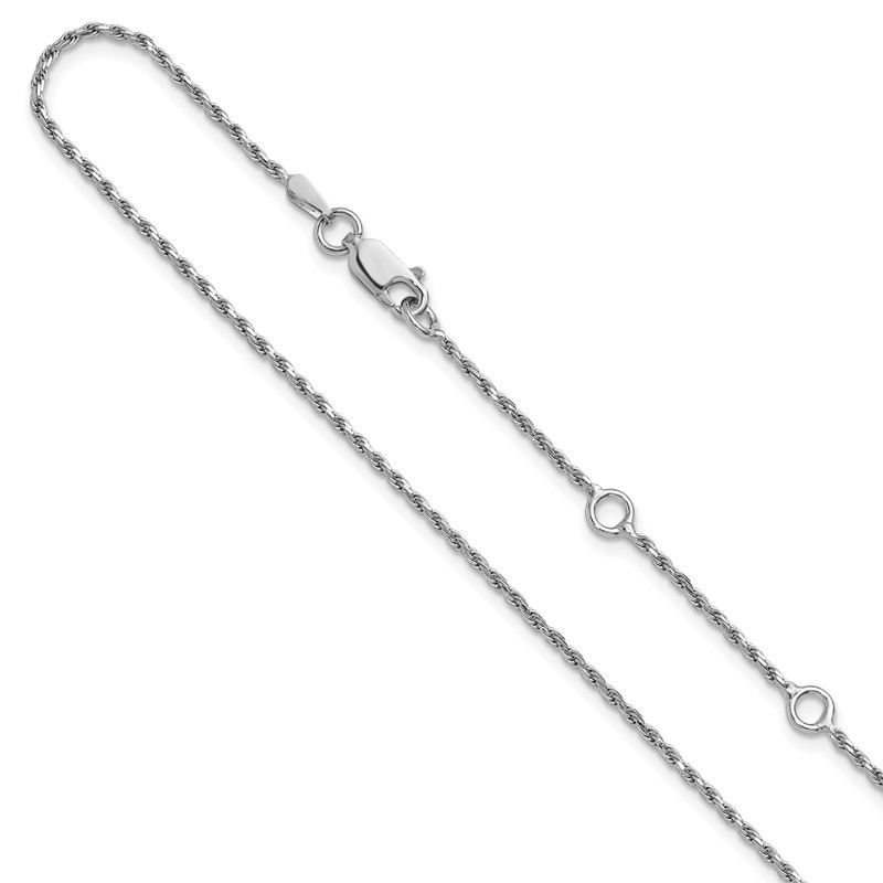 Sterling Silver RH-plt 1.4mm D/C Rope 1in+1in Adjustable Chain