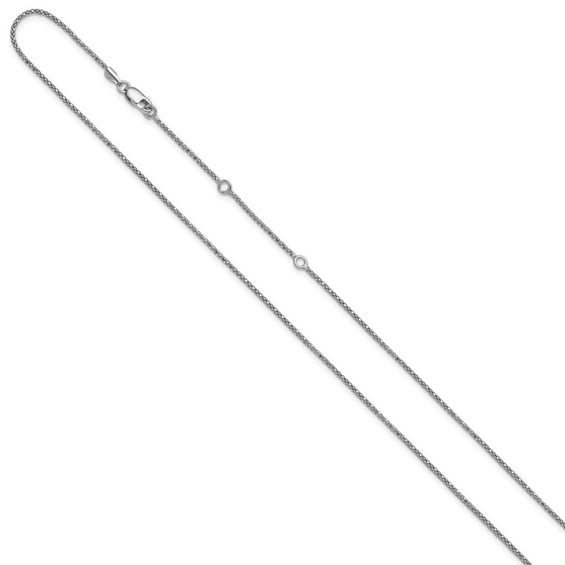 Sterling Silver RH-plt 1.2mm D/C Popcorn 1in+1in Adjustable Chain