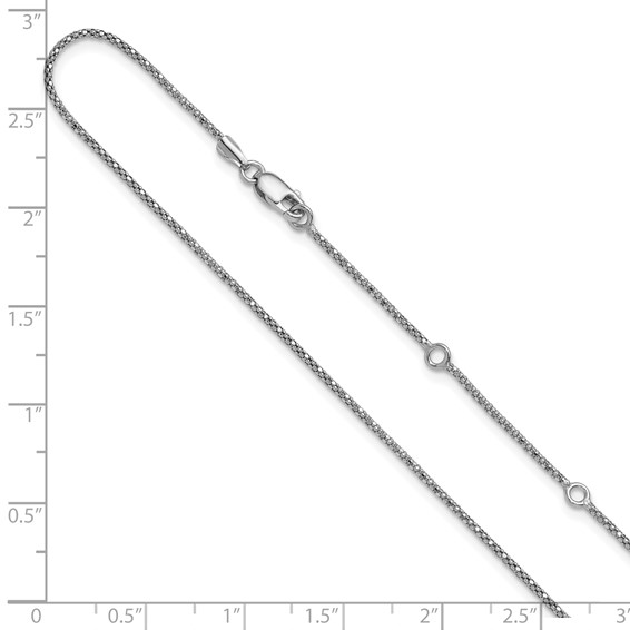 Leslie's Sterling Silver RH-plt 1.2mm D/C Popcorn 1in+1in Adjustable Chain