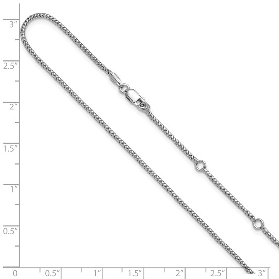Leslie's Sterling Silver RH-plt 1.4mm Popcorn 1in+1in Adjustable Chain