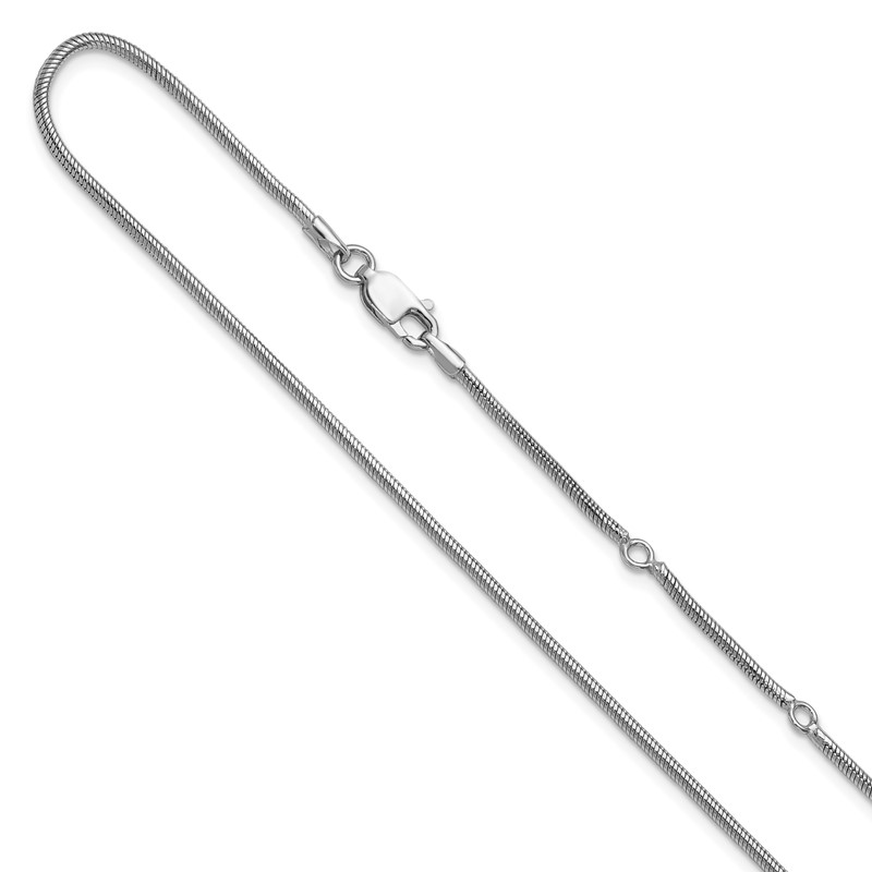 SS Rh-plat 1.6mm Round Snake 1in+1in Adjustable Chain