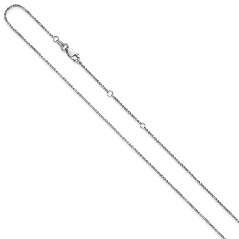 Sterling Silver Rh-plated 1.35mm Rolo 1in+1in Adjustable Chain