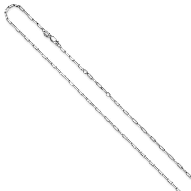 Sterling Silver RH-plt 2.3mm Paperclip 1in+1in Adjustable Chain