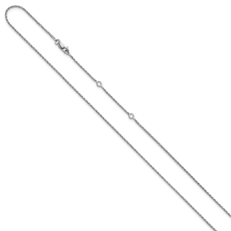 Sterling Silver RH-plt 1.2mm D/C Spiga 1in+1in Adjustable Chain