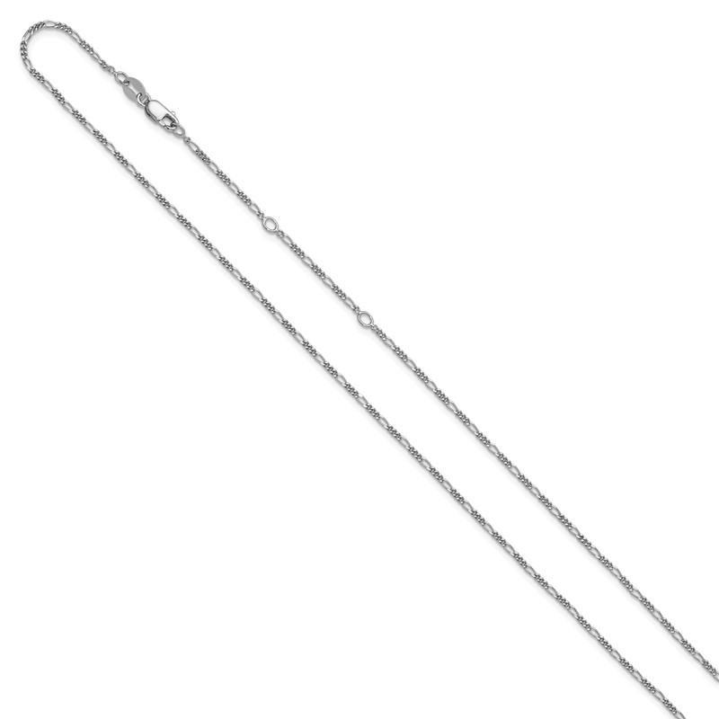 Sterling Silver RH-plated 1.45mm Figaro 1in+1in Adjustable Chain