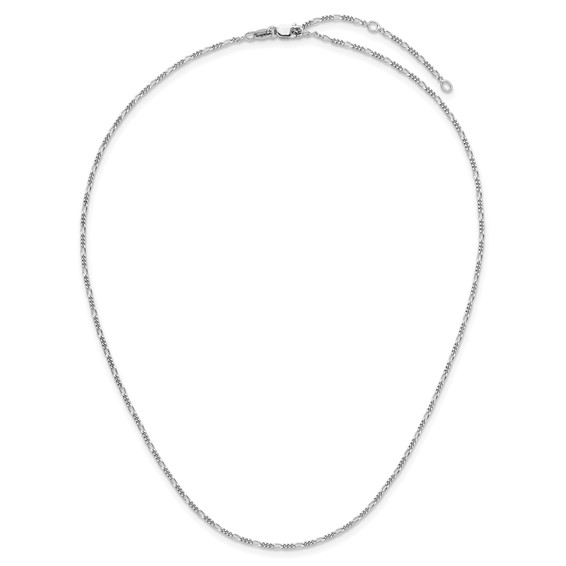 Leslie's Sterling Silver RH-plated 1.45mm Figaro 1in+1in Adjustable Chain