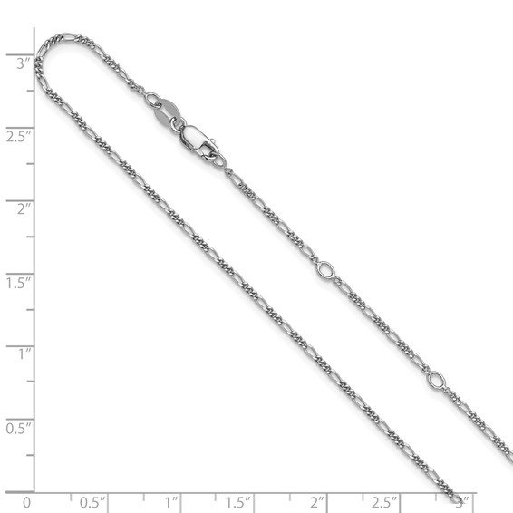 Leslie's Sterling Silver RH-plated 1.45mm Figaro 1in+1in Adjustable Chain