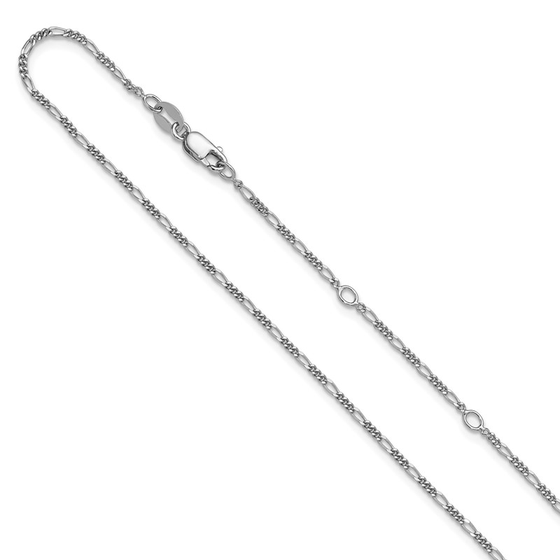 Sterling Silver RH-plated 1.45mm Figaro 1in+1in Adjustable Chain