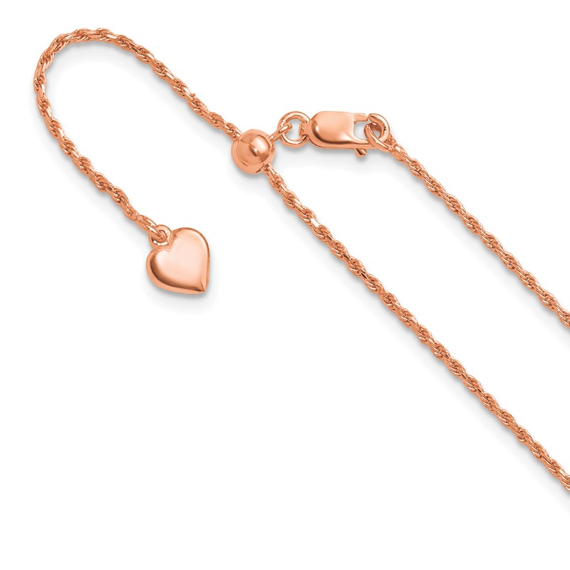 Sterling Silver Rose Gold-plated Adjustable 1.2mm D/C Rope Chain