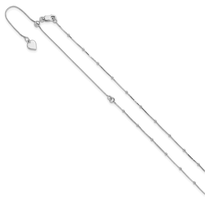 Sterling Silver RH-plt Adjustable 1.5mm Beaded D/C Box Chain