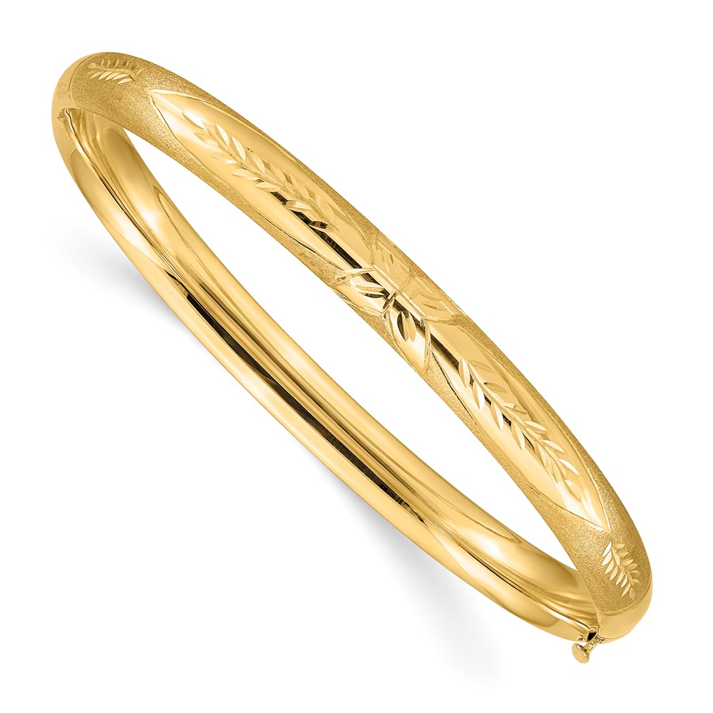 14k 4/16 Florentine Engraved 6.00mm Hinged Round Bangle Bracelet (FE4/16)