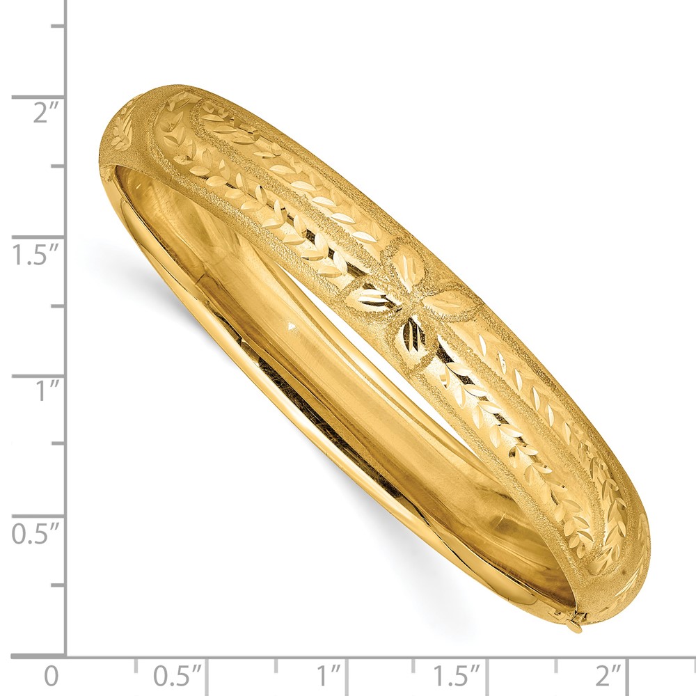 14k 7/16 Florentine Engraved 10.00mm Hinged Round Bangle Bracelet (FE7/16)