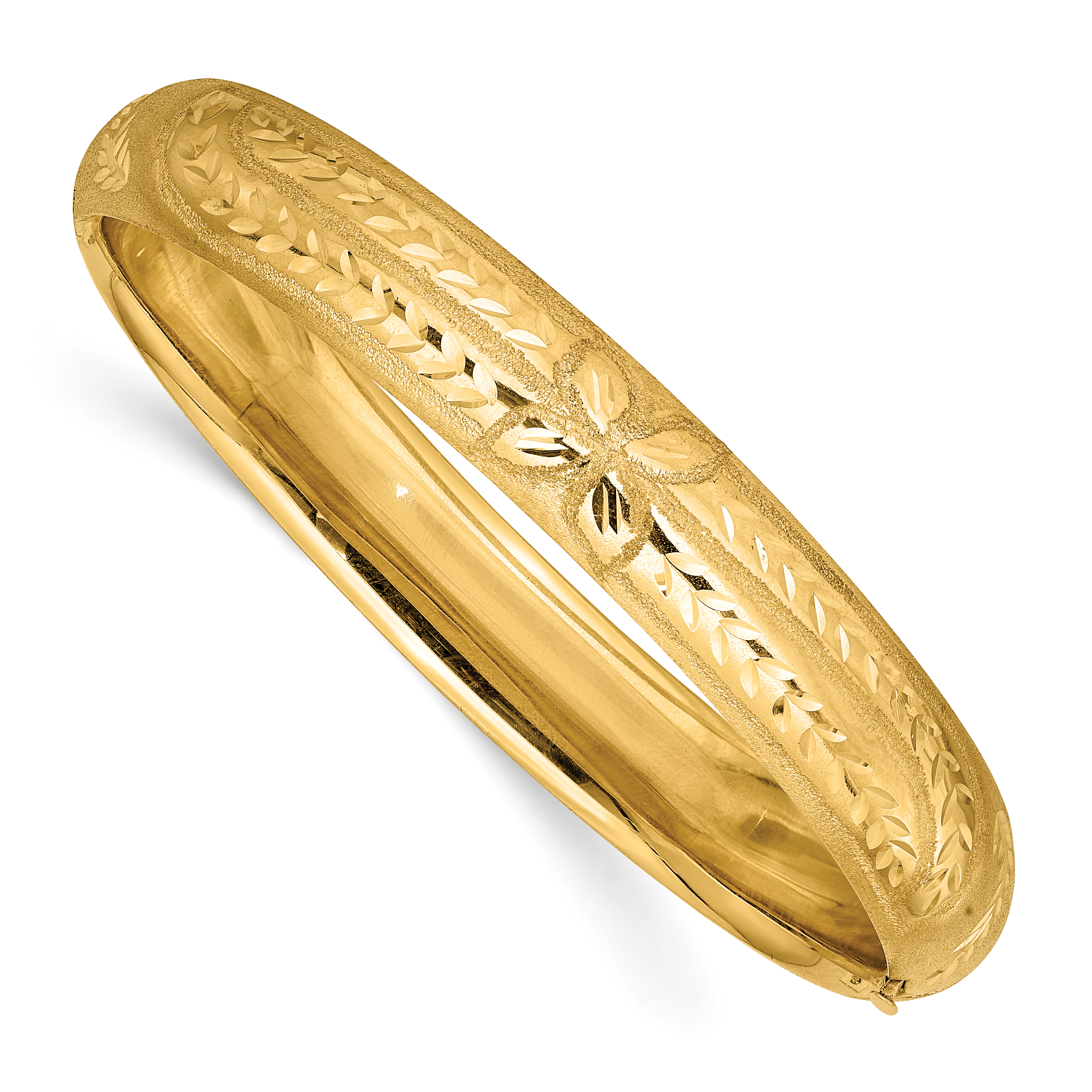 14k 7/16 Florentine Engraved 10.00mm Hinged Round Bangle Bracelet (FE7/16)