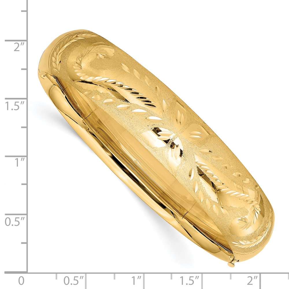 14k 9/16 Florentine Engraved 14.50mm Hinged Round Bangle Bracelet (FE9/16)