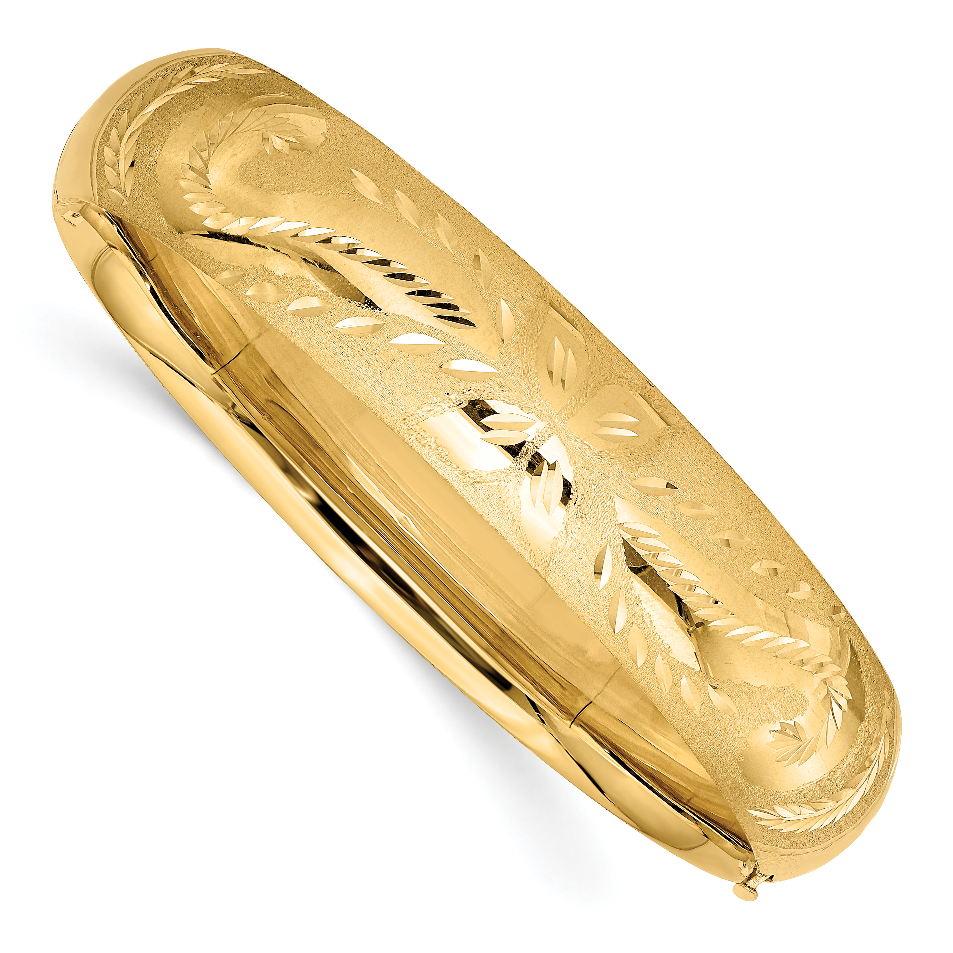 14k 9/16 Florentine Engraved 14.50mm Hinged Round Bangle Bracelet (FE9/16)
