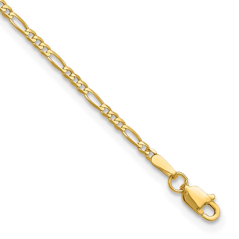 14K 8 inch 1.8mm Flat Figaro with Lobster Clasp Bracelet