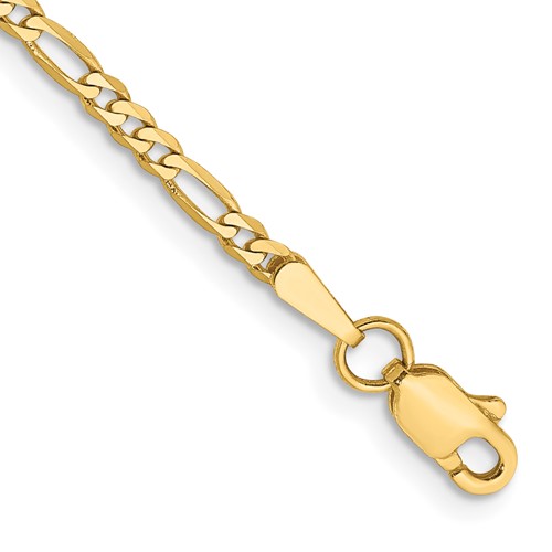 14K 8 inch 2.25mm Flat Figaro with Lobster Clasp Bracelet