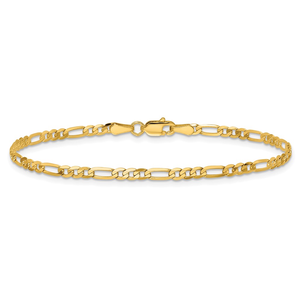 14K 6 inch 2.75mm Flat Figaro with Lobster Clasp Bracelet (FFL070-6)