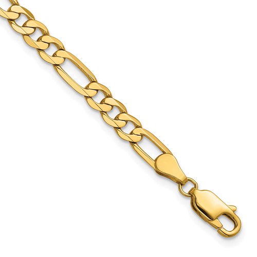14K 4.75mm Yellow Gold Flat Figaro Bracelet with Lobster Clasp, 7"