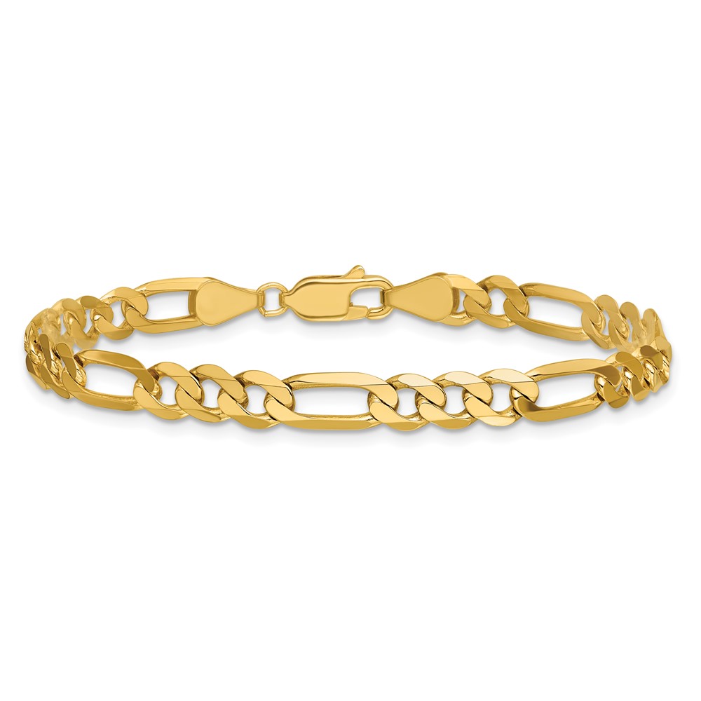 14K 7 inch 5.25mm Flat Figaro with Lobster Clasp Bracelet (FFL140-7)