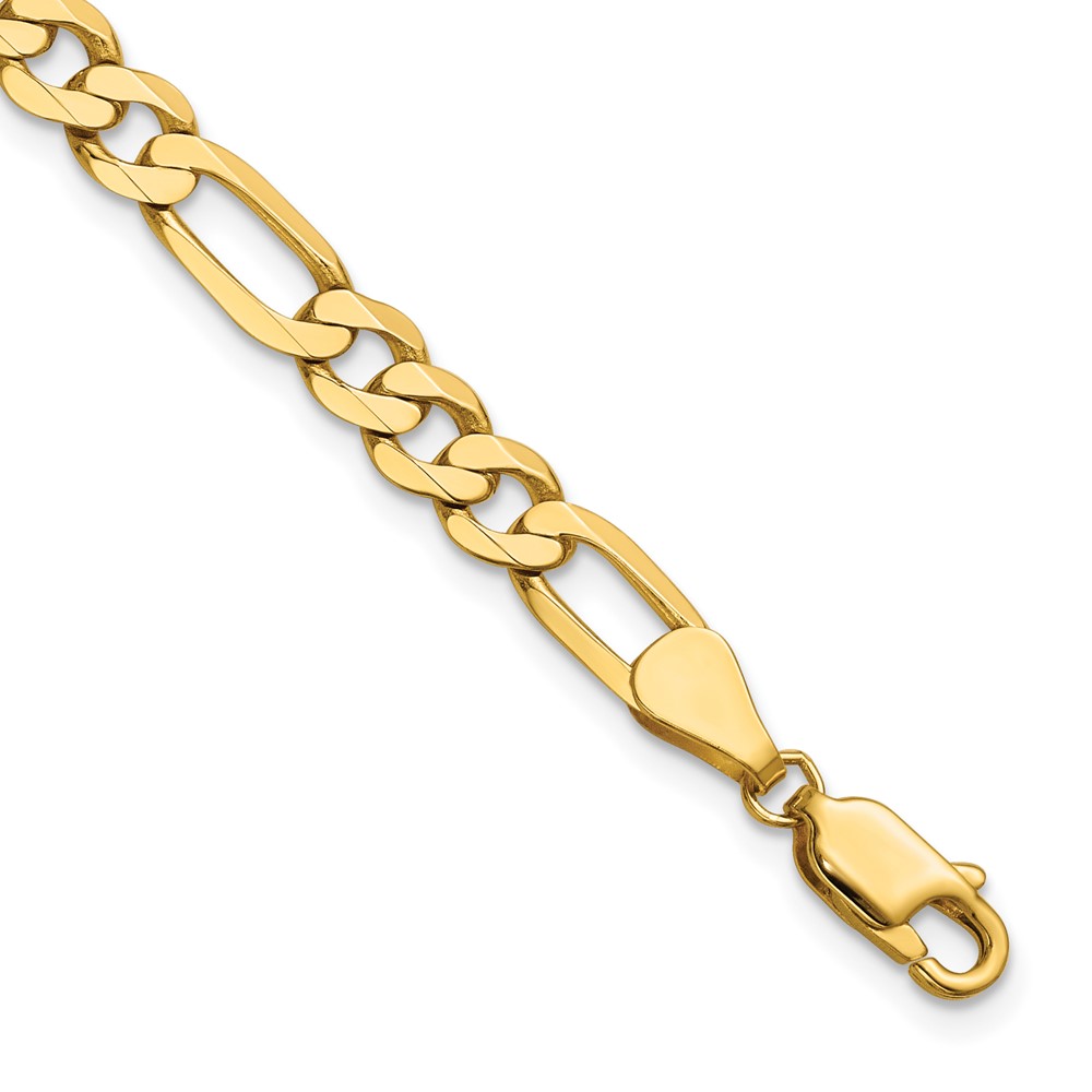 14K 7 inch 5.25mm Flat Figaro with Lobster Clasp Bracelet (FFL140-7)