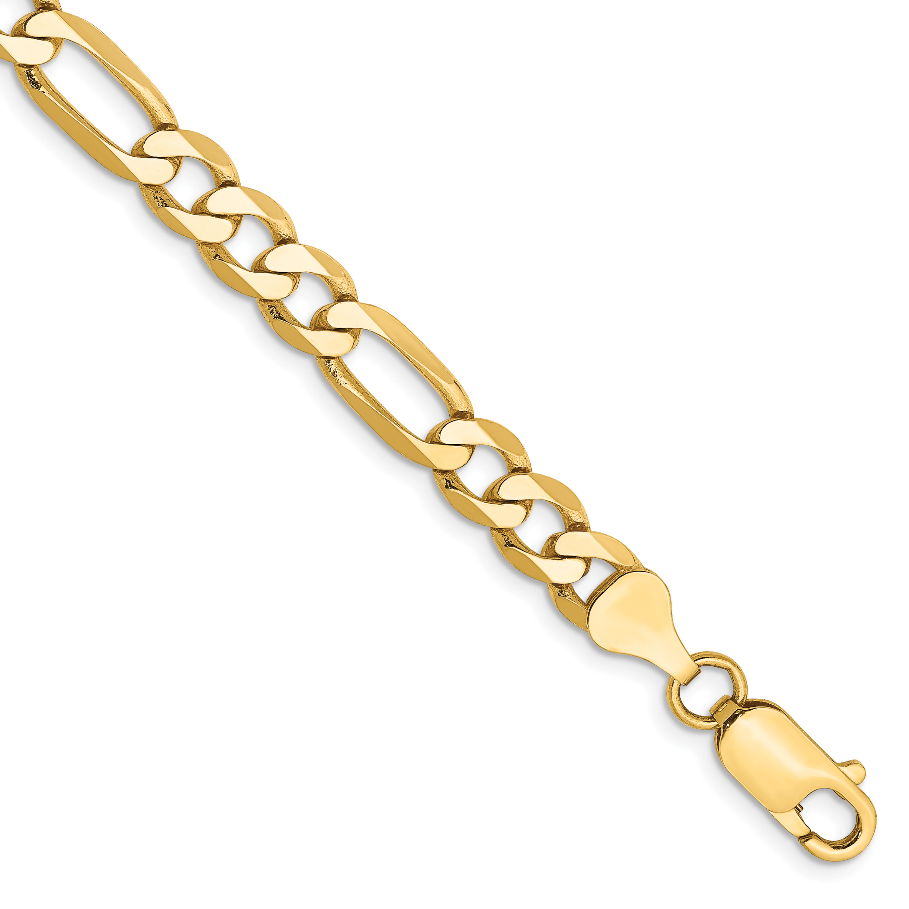 14K 7 inch 6.25mm Flat Figaro with Lobster Clasp Bracelet (FFL160-7)