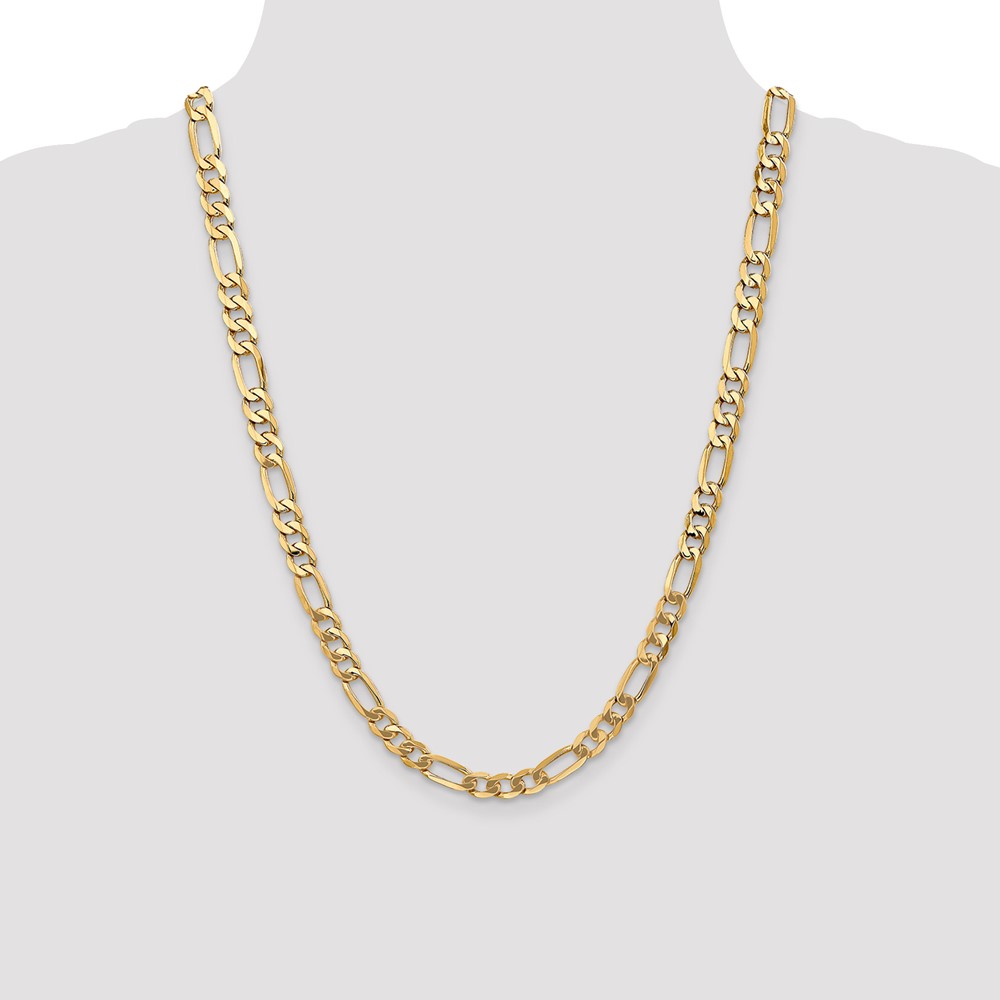 14K 24 inch 7mm Flat Figaro with Lobster Clasp Chain (FFL180-24)