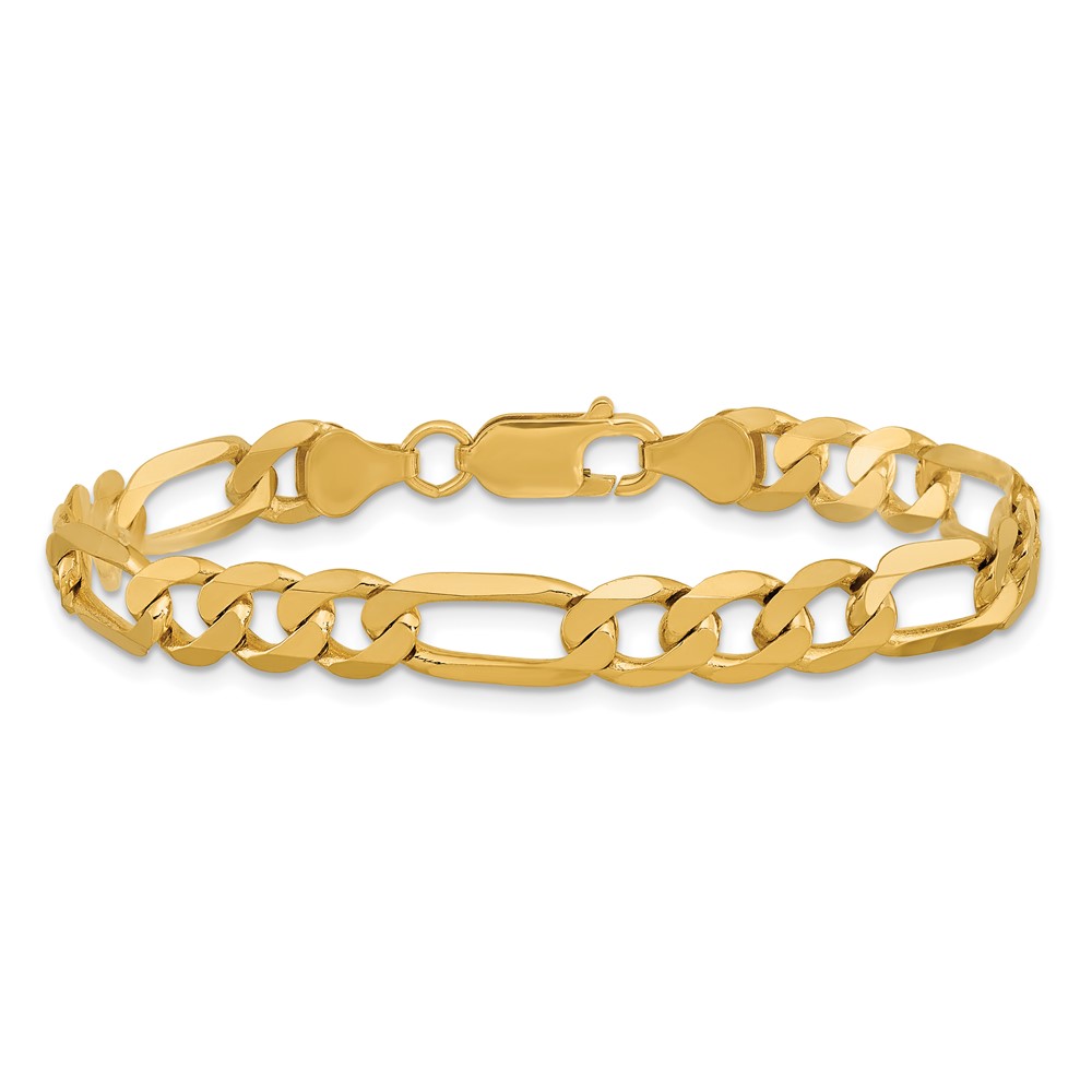 14K 7 inch 7mm Flat Figaro with Lobster Clasp Bracelet (FFL180-7)