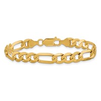 14K 7mm Yellow Gold Flat Figaro Bracelet with Lobster Clasp, 7" view 3