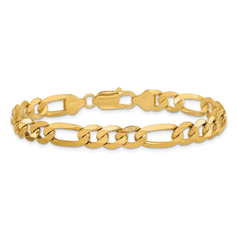 14K 9 inch 7.5mm Flat Figaro with Lobster Clasp Chain (FFL200-9)