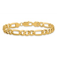 14K 7.5mm Yellow Gold Flat Figaro Chain with Lobster Clasp, 9" view 3